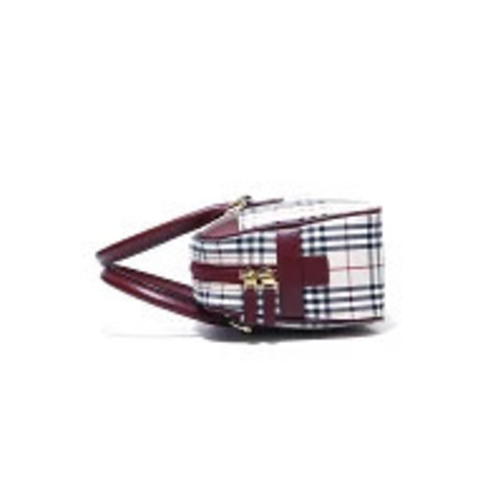Burberry Beige Bordeaux Handbag Canvas Nova Check Red